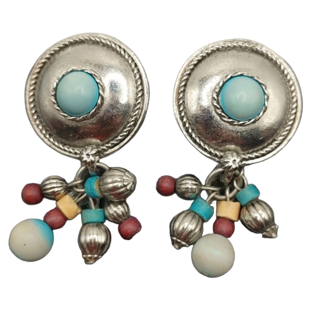 Boho Southwestern Silver Tone Round Dangle Earrings
